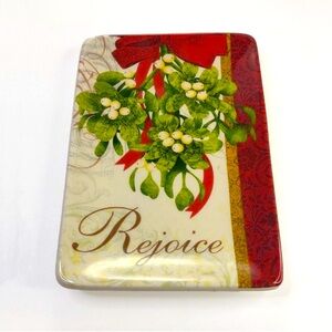 Cracker Barrel Season of Peace by Lori Siebert Red & Green Small Tray Rejoice.